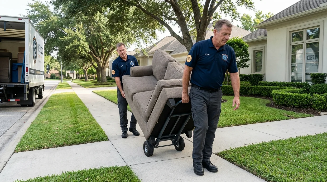 Local residential moving crew loading furniture in Woodville, TX