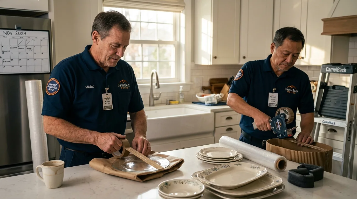 Professional crew packing kitchen dishware in Woodville, TX